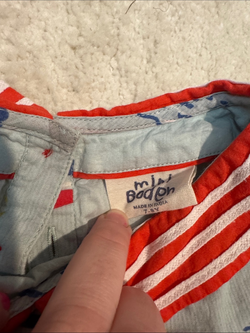 Mini Boden Light Blue Nautical Print Dress with Red Trim - Picture 2 of 5